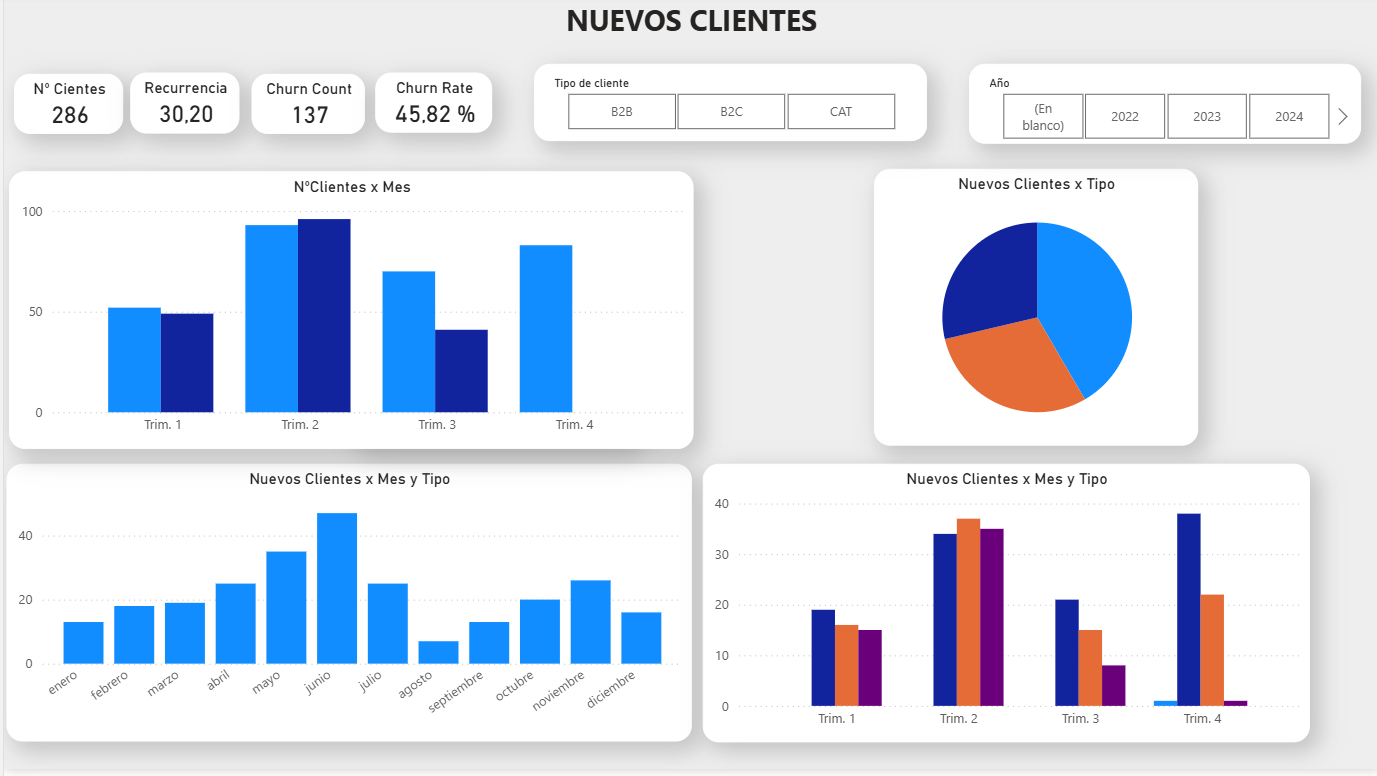 Customer analytics dashboard with monthly trends and customer types