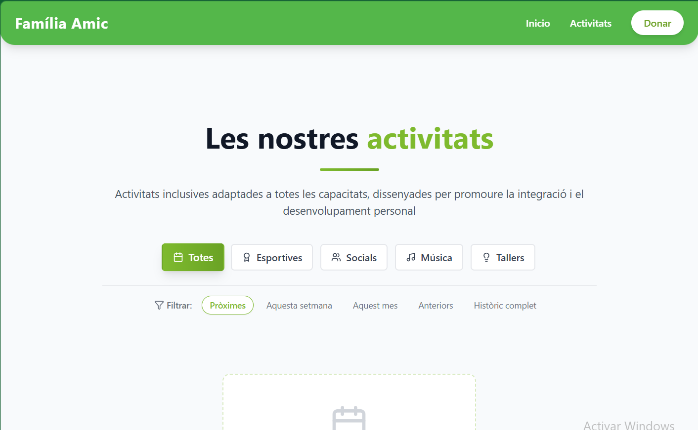 Preview screenshot of the new Família Amic website, currently in development