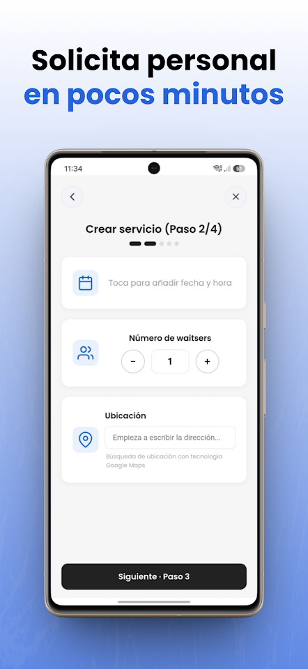 Public Google Play image of the service request form in Waitser Business